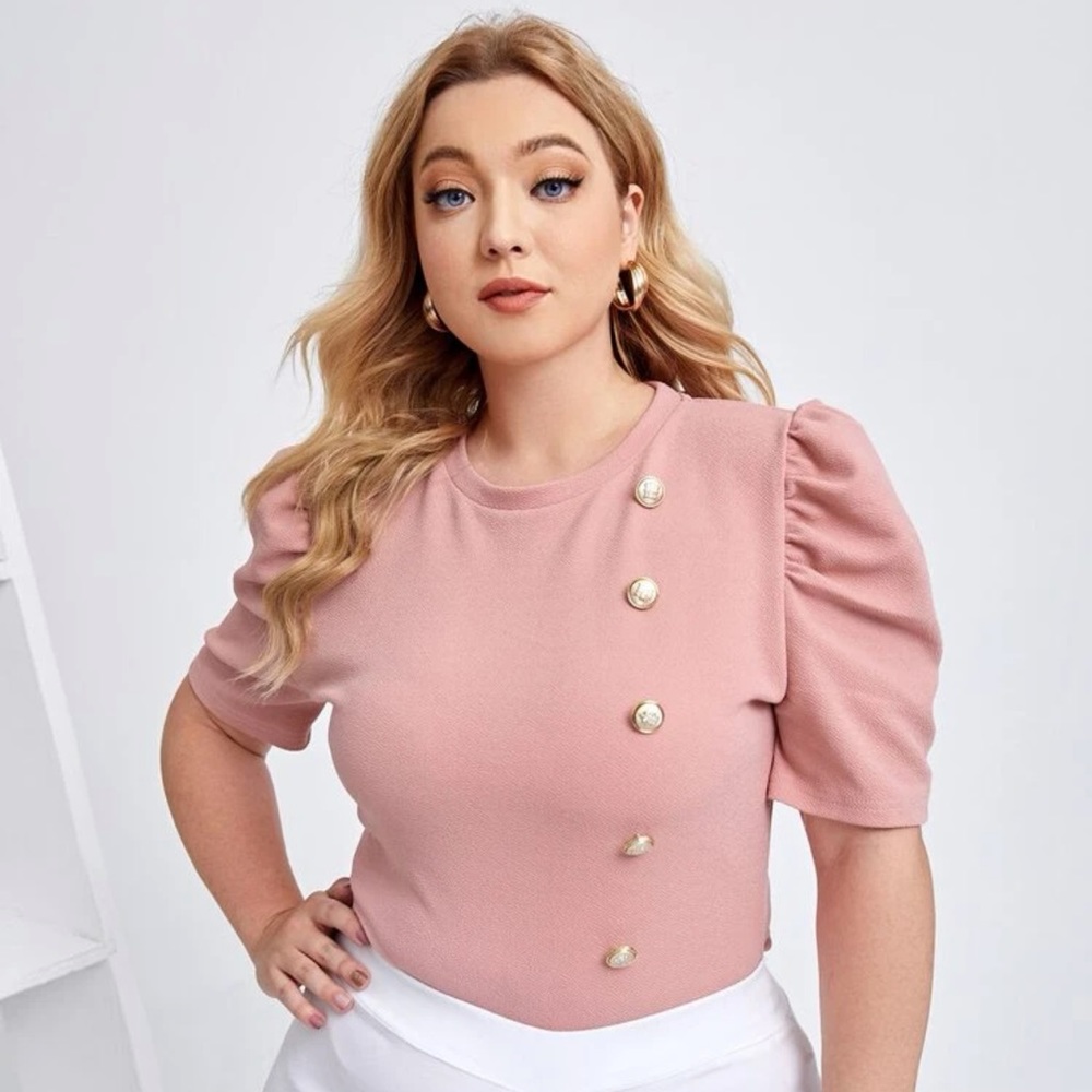 SHEIN pink top with Gold button Detail